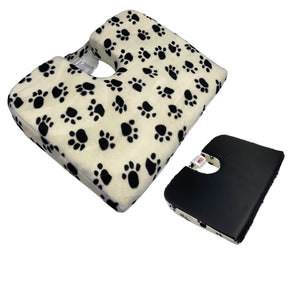 Tush-Cush® Paw Print minky w/faux leather removable cover features wedge shape and tailbone cut-out