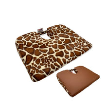 Tush-Cush® and Car-Cush Brown Giraffe with faux leather back, wedge shape, tailbone cut-out