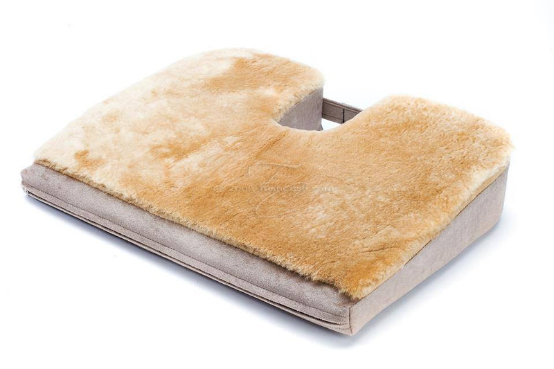 Collections Etc Faux Sheepskin Deluxe Back Rest Support Cushion - Lower Back Support and Comfort for Chair or Bed, Brown, OSFA