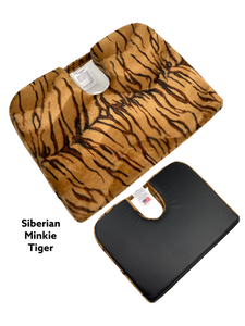 Tush-Cush® Tiger pattern gold/black microsuede removable cover with wedge shape, tailbone cut-out 